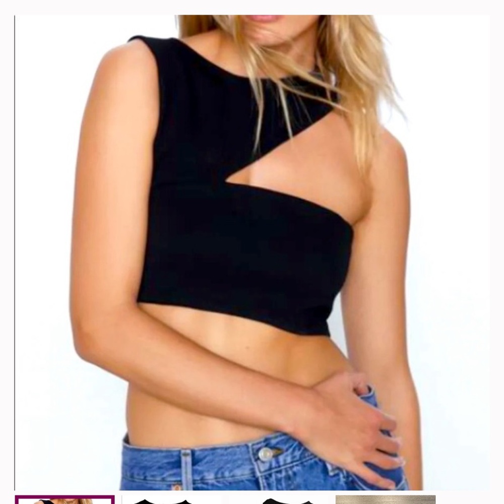 Zara Black Asymmetric Cut Out Crop Top